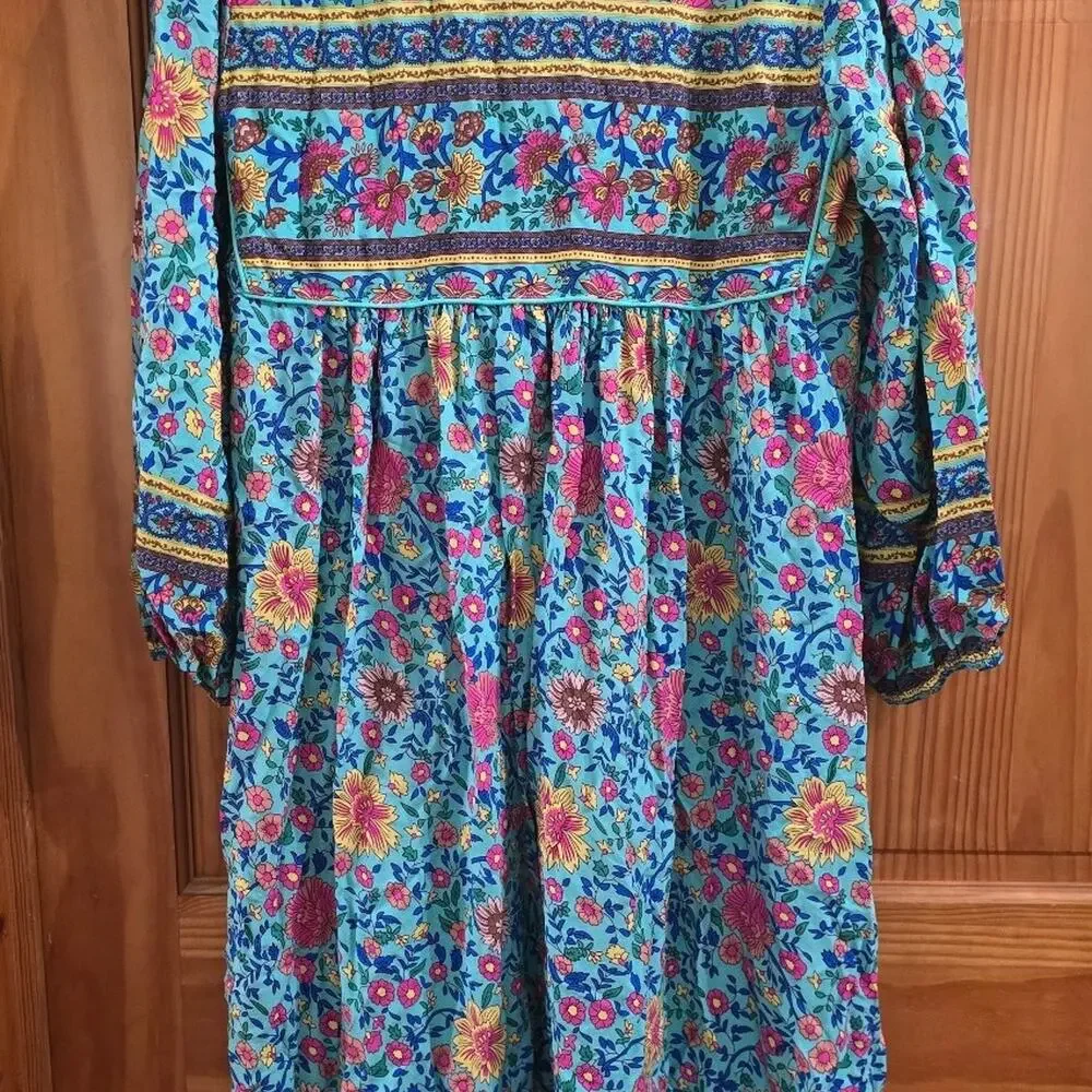 R.Vivimos Women's Floral Print Boho V Neck Tassel Midi Dress Teal Size M - Picture 2 of 3